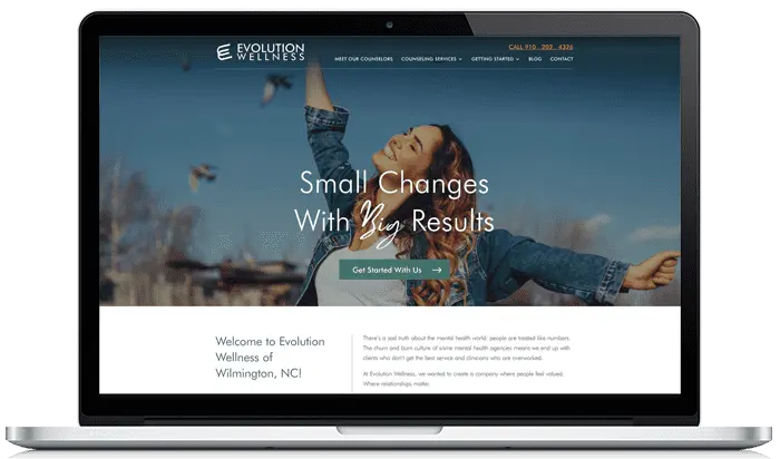 A private practice website designed by Private Practice Elevation, shown on a laptop